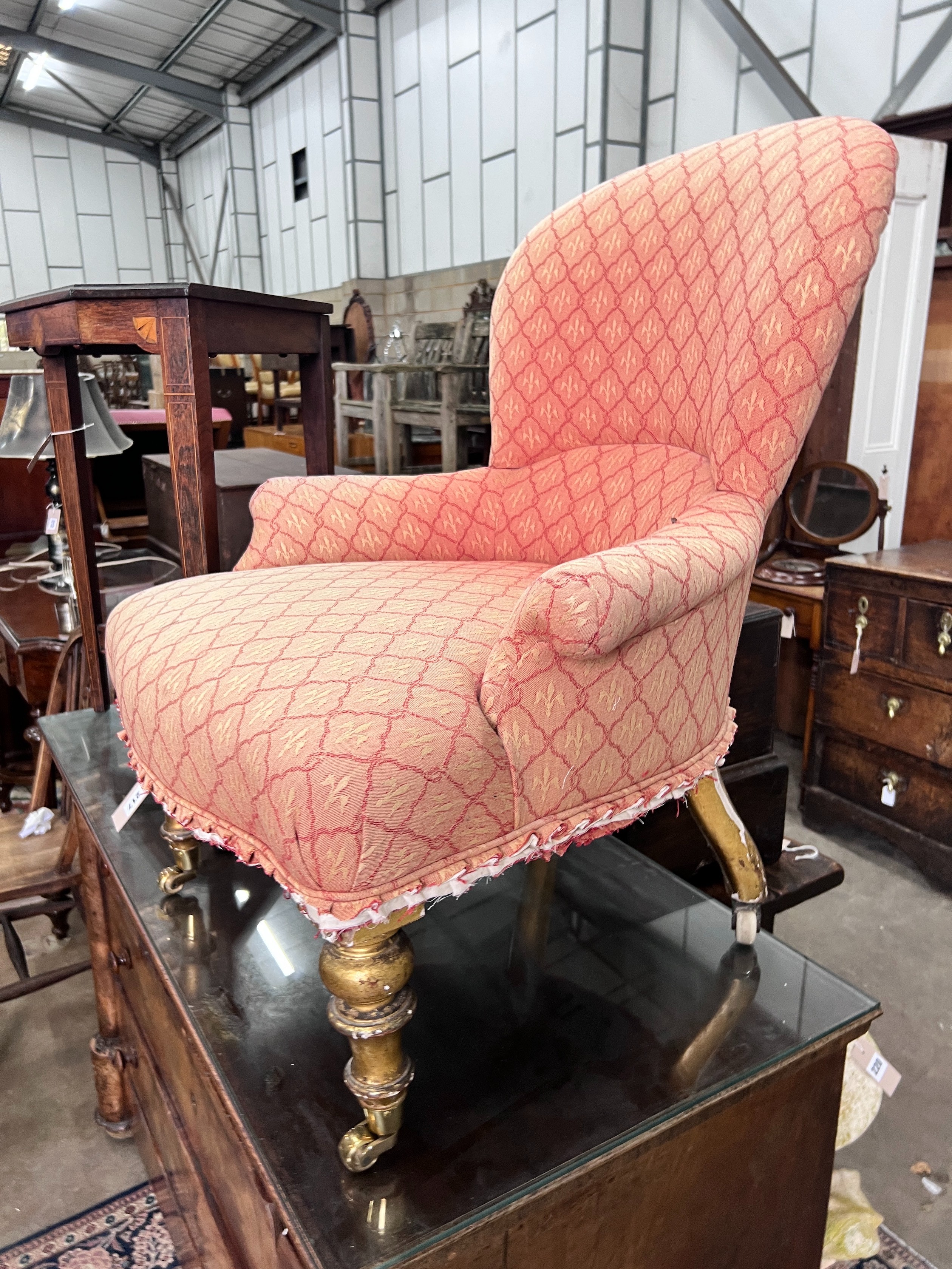 A Victorian giltwood nursing chair, width 66cm *Please note the sale commences at 9am.
